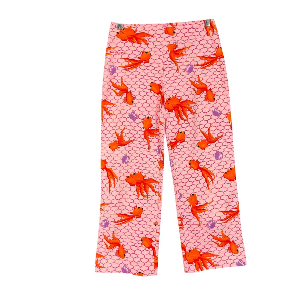 Manuel Canovas Goldfish Print Pants Womens 4/6 Pink Novelty Fish Made in France